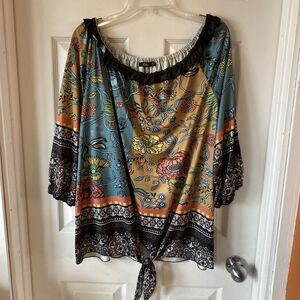 Lily By Firmiana Blouse Women’s Size 3XL Floral Scoop Neck Stretch